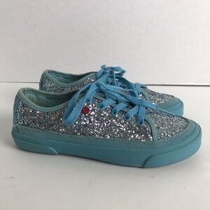 Ugg Blue Sparkled Lace Up Low Top Sneakers Girls Size 3 Faux Fur Lined Academia